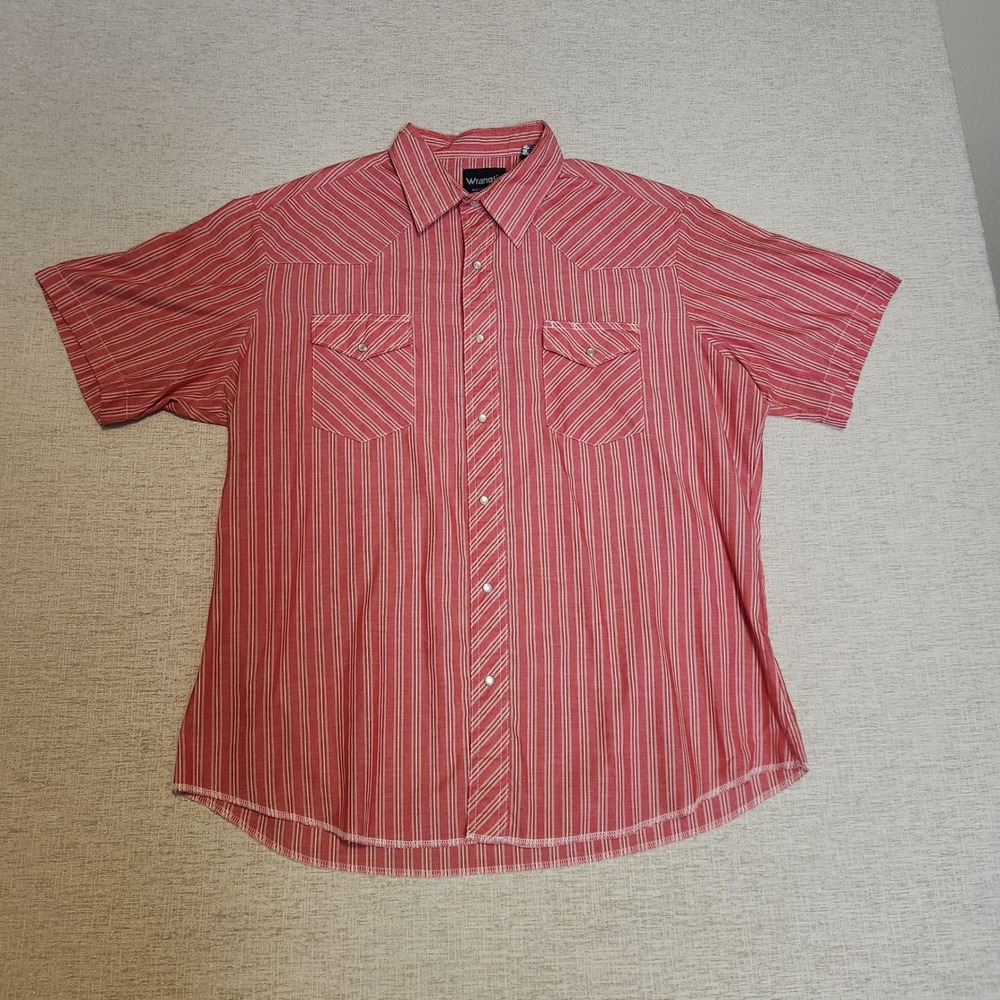 Wrangler Western Shirt Mens XL Red Striped Short Sleeve Pearl Snap 76201AA